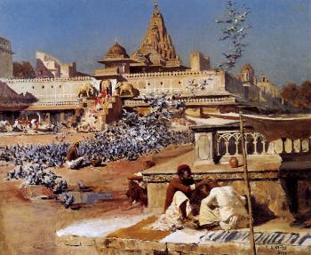 Edwin Lord Weeks : Feeding the Sacred Pigeons Jaipur